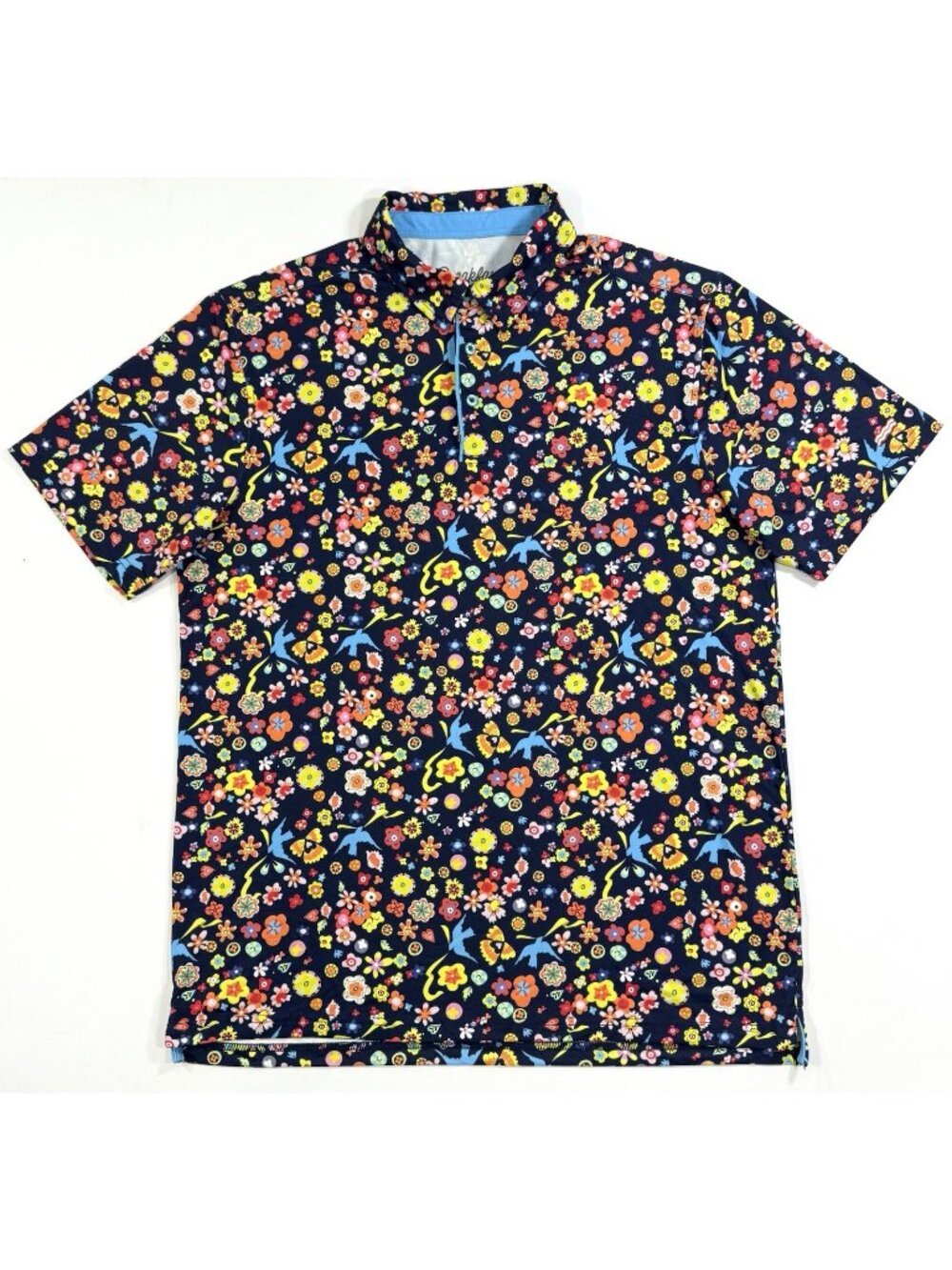 Breakfast Balls RSVLTS New Found Glory Polo Shirt Sz Large Blue El Mantel Print